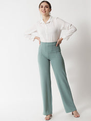 Kotty Women Green Relaxed Straight Fit High-Rise Easy Wash Pleated Trousers