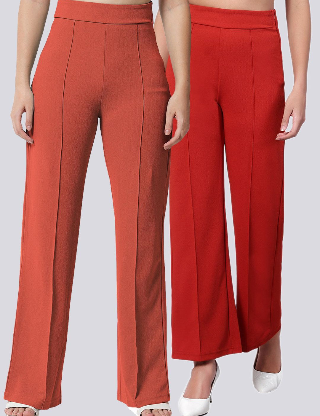 Kotty Women Pack Of 2 Straight Fit High-Rise Easy Wash Trousers