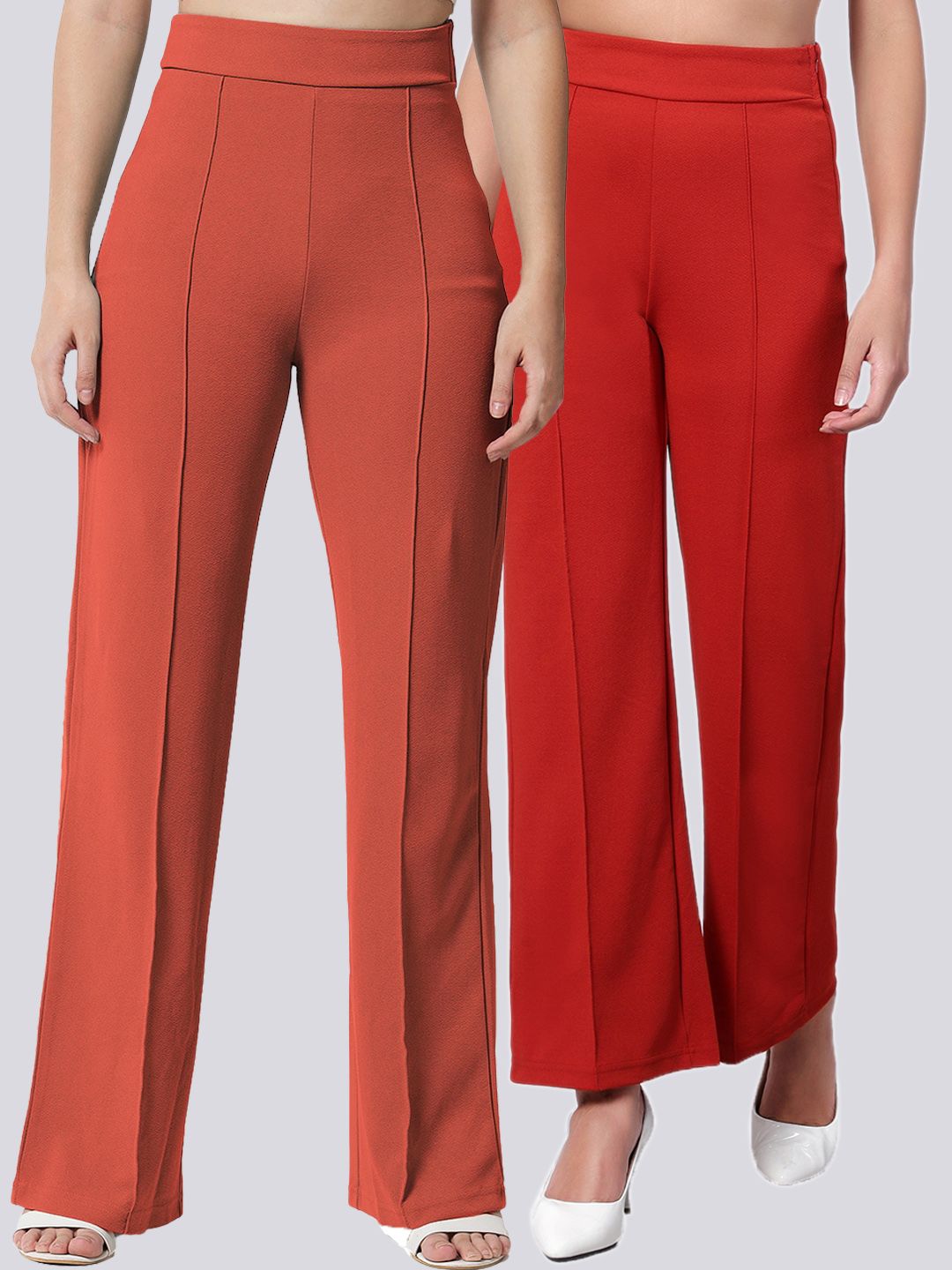 Kotty Women Pack Of 2 Straight Fit High-Rise Easy Wash Trousers