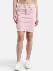 Kotty Women Pink Solid Denim Pencil Mini Skirt