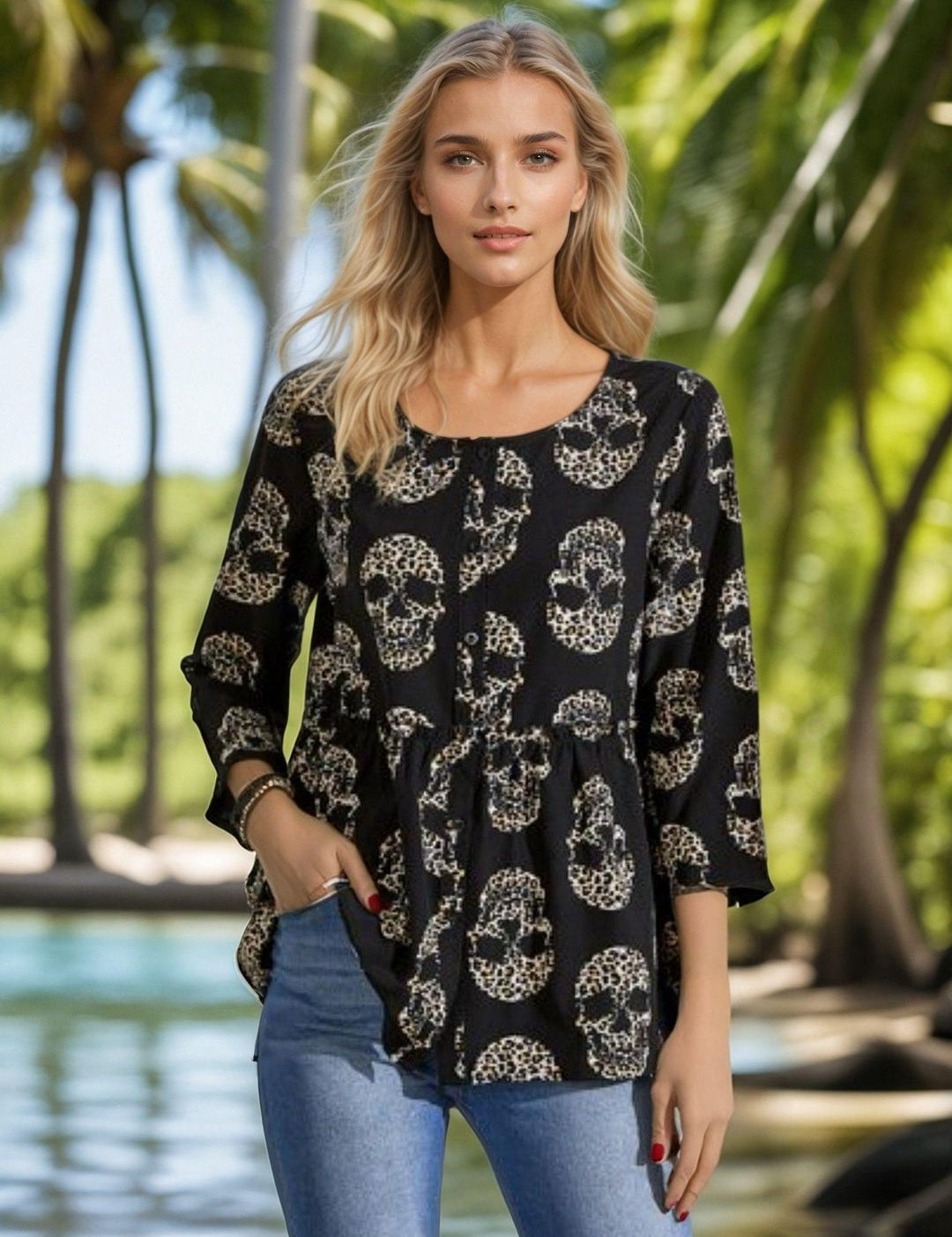 Kotty Women Printed Round Neck Crepe Top