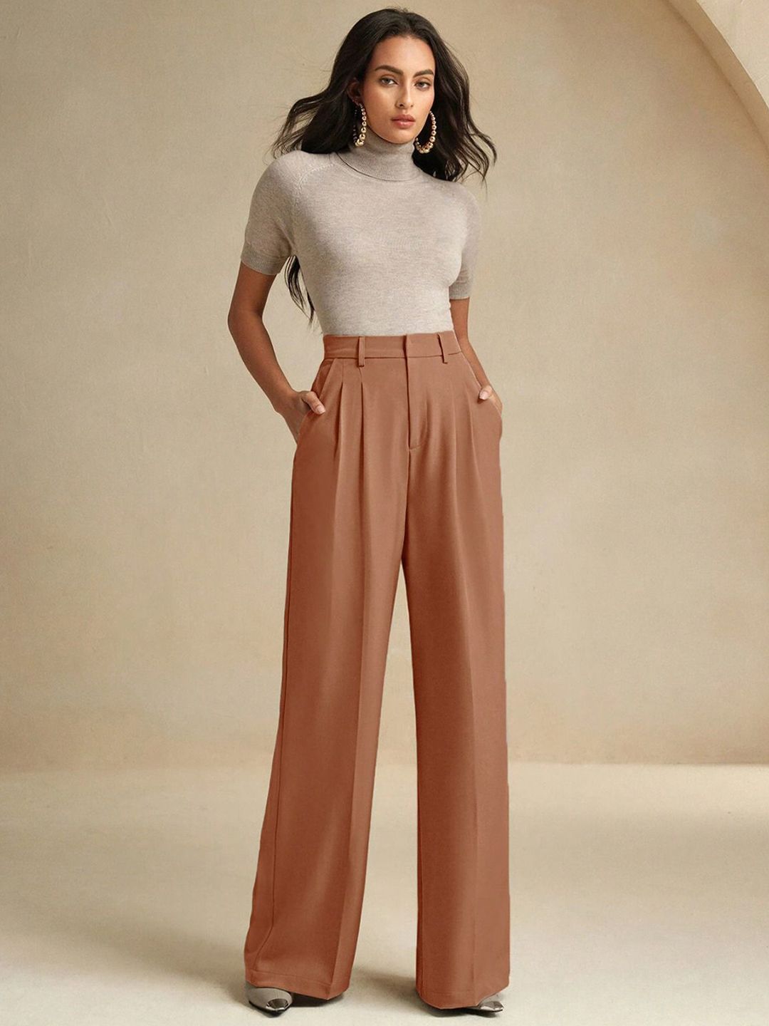 Kotty Women Wide Leg High-Rise Pleated Trousers