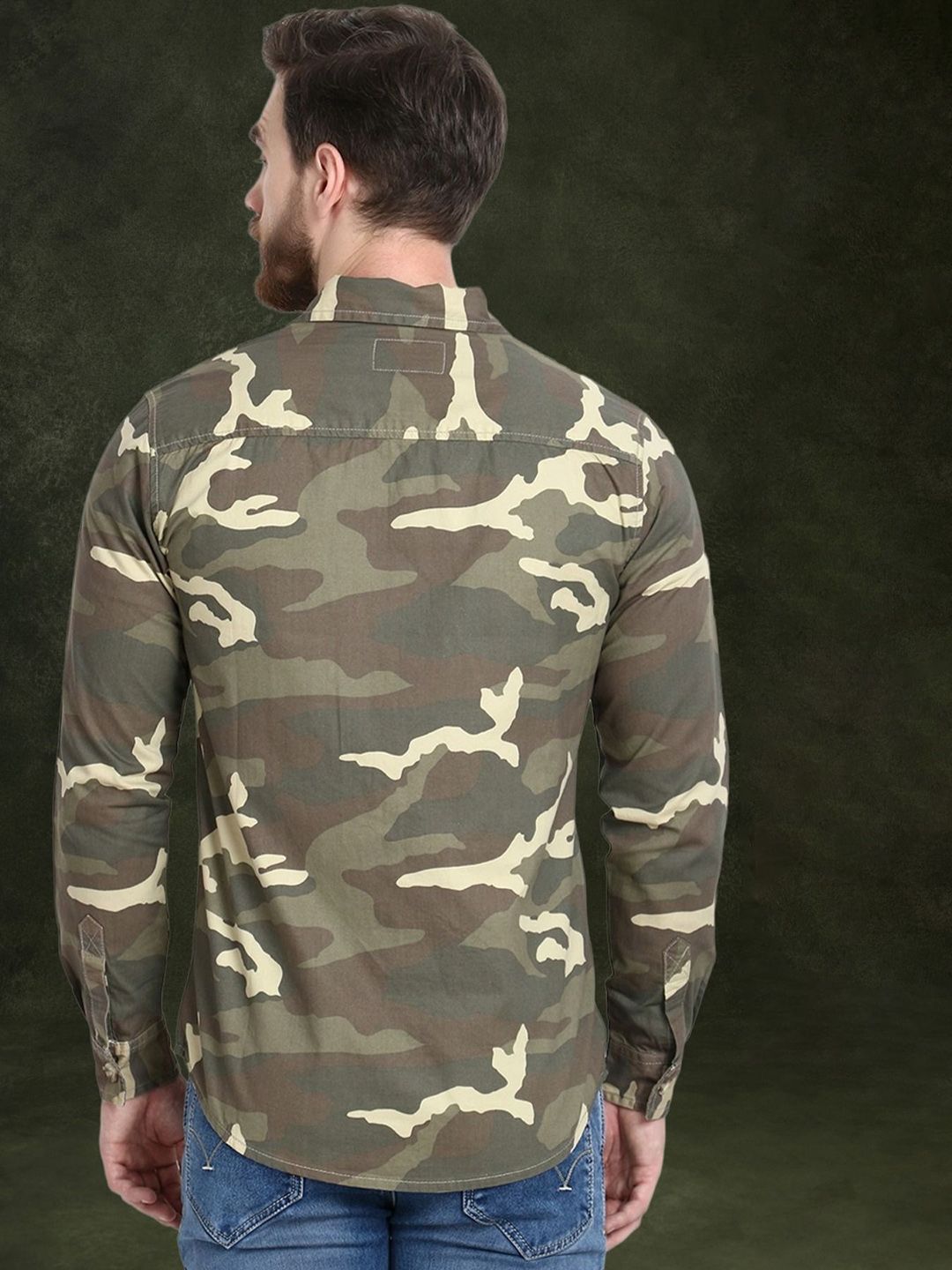 Kotty Men Spread Collar Camouflage Printed Denim Cotton Jacket