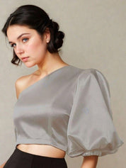 Kotty Women Solid One Shoulder Satin Crop Top