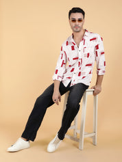 Kotty Men Relaxed Spread Collar Graphic Printed Cotton Casual Shirt