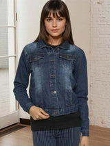 Kotty Women Spread Collar Solid Denim Jacket