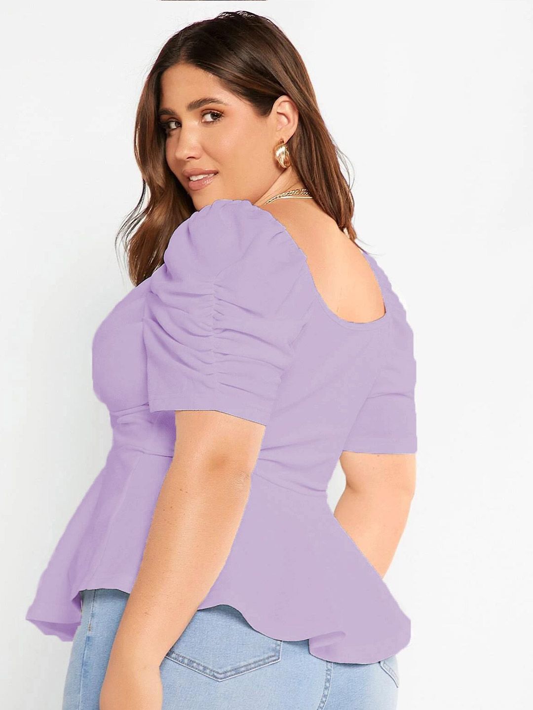 KOTTY Sweetheart Neck Puff Sleeve Peplum Top