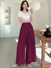 Kotty Women Relaxed Straight Leg Wide Leg High-Rise Wrinkle Free Trousers
