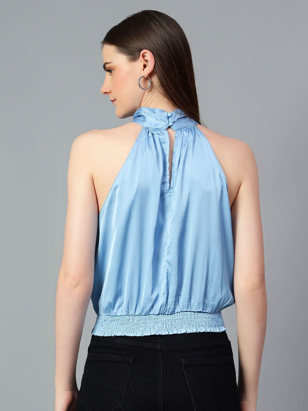 Kotty Women Solid Halter Neck Satin Top