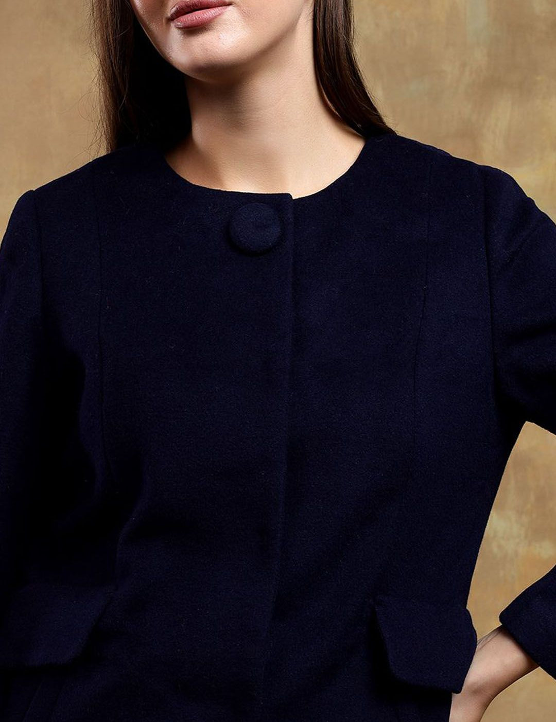 Kotty Women Solid Mandarin Collar Overcoat