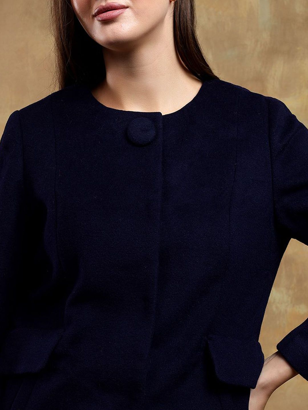 Kotty Women Solid Mandarin Collar Overcoat