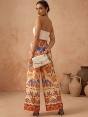 Multicoloured Wide Leg High-Rise Trousers for Women | Kotty