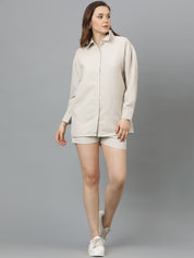 Kotty Beige Self-Design Shirt With Shorts 