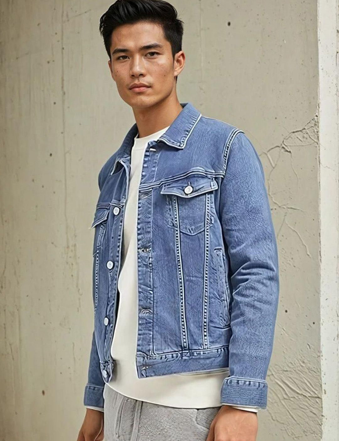 Kotty Men Spread Collar Washed Solid Denim Jacket