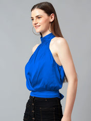 Kotty Women Solid Halter Neck Satin Top