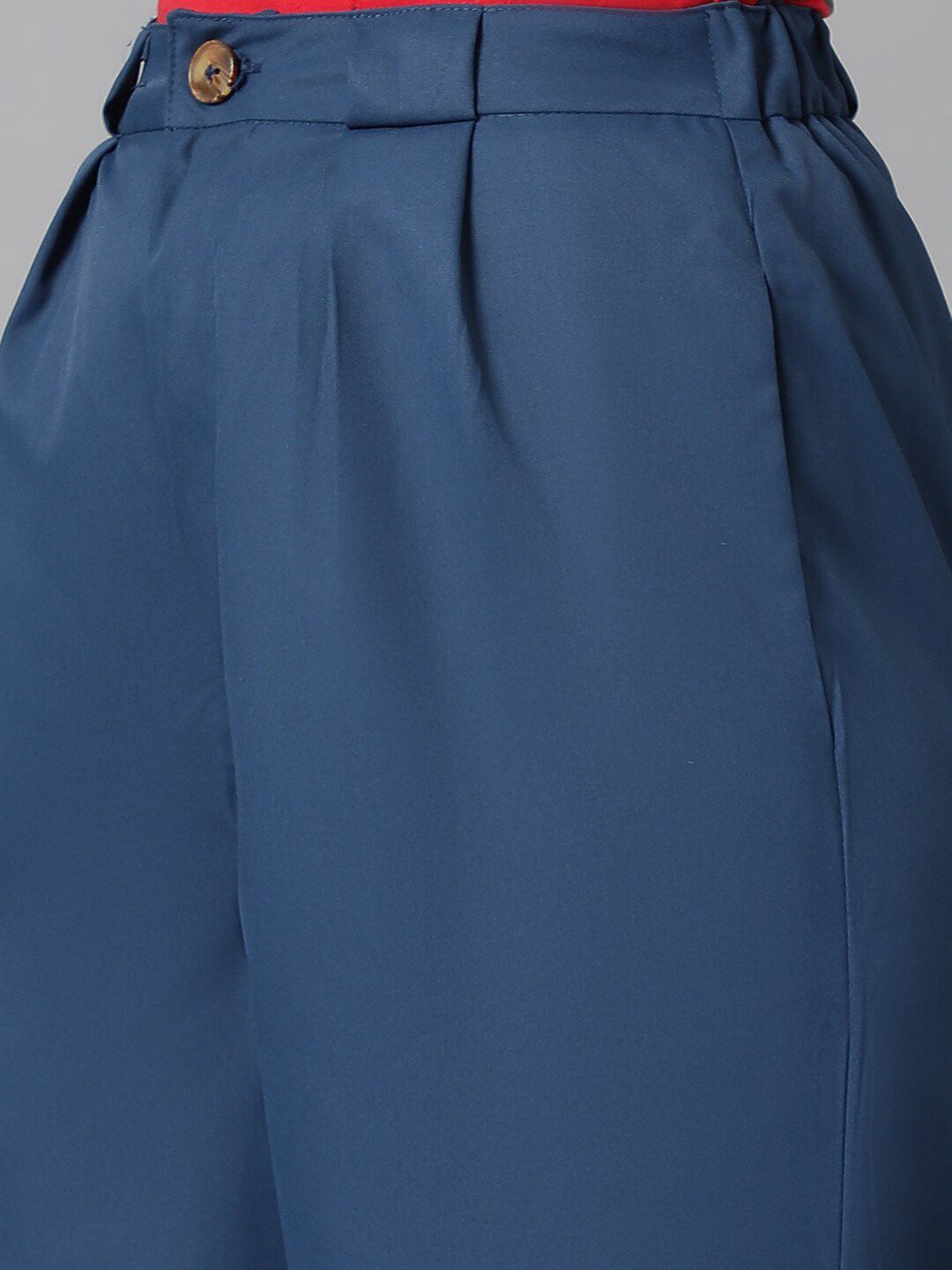 KOTTY BIZwear Women Navy Blue Relaxed Straight Leg High-Rise Easy Wash Pleated Trousers