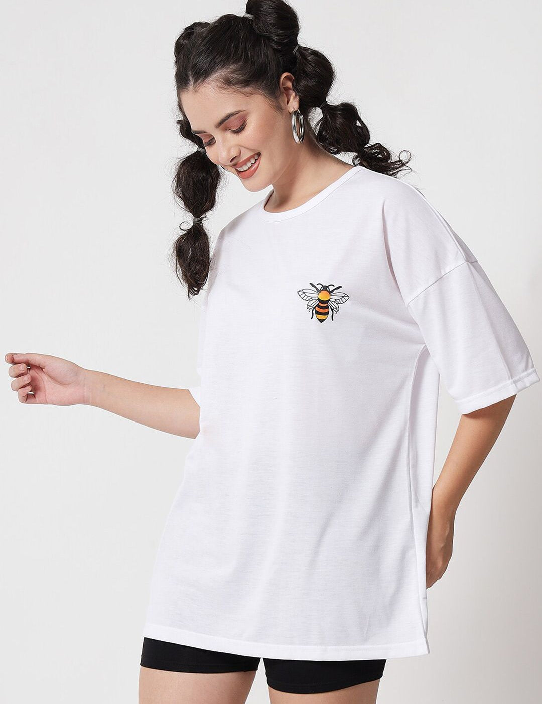 Kotty Women White Extended Sleeves Oversized T-shirt