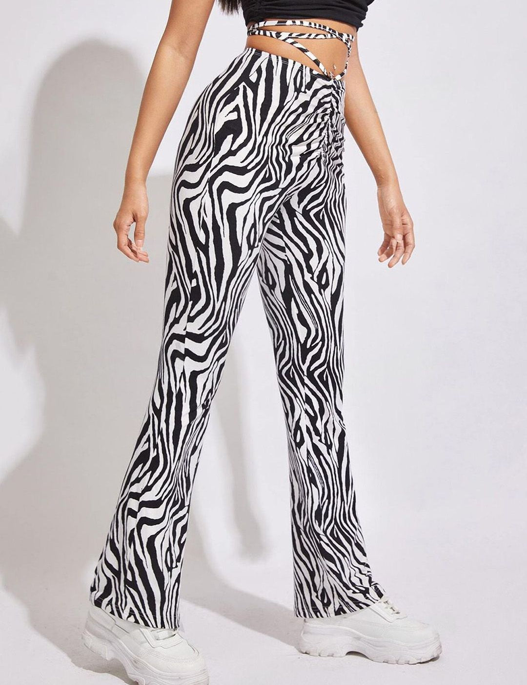 Kotty Women Printed Relaxed Flared High-Rise Easy Wash Bootcut Trousers