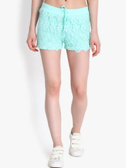 Kotty Women Sea Green Self Design Regular Fit Hot Pants