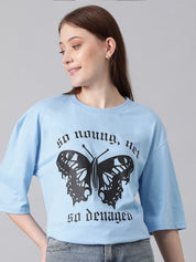 KOTTY Basics Typography Printed Drop-Shoulder Sleeves Oversized T-shirt