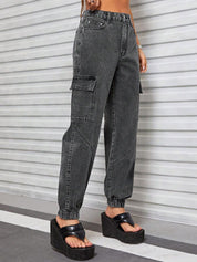 Kotty Women Jean High-Rise Light Fade Stretchable Cargo Jogger