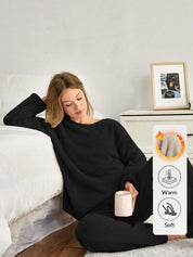 KOTTY Women's Black Fleece Winter Casual Co Ord Set