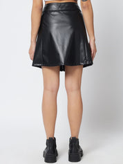 Kotty Women Black Solid A-line Faux Leather Skirt