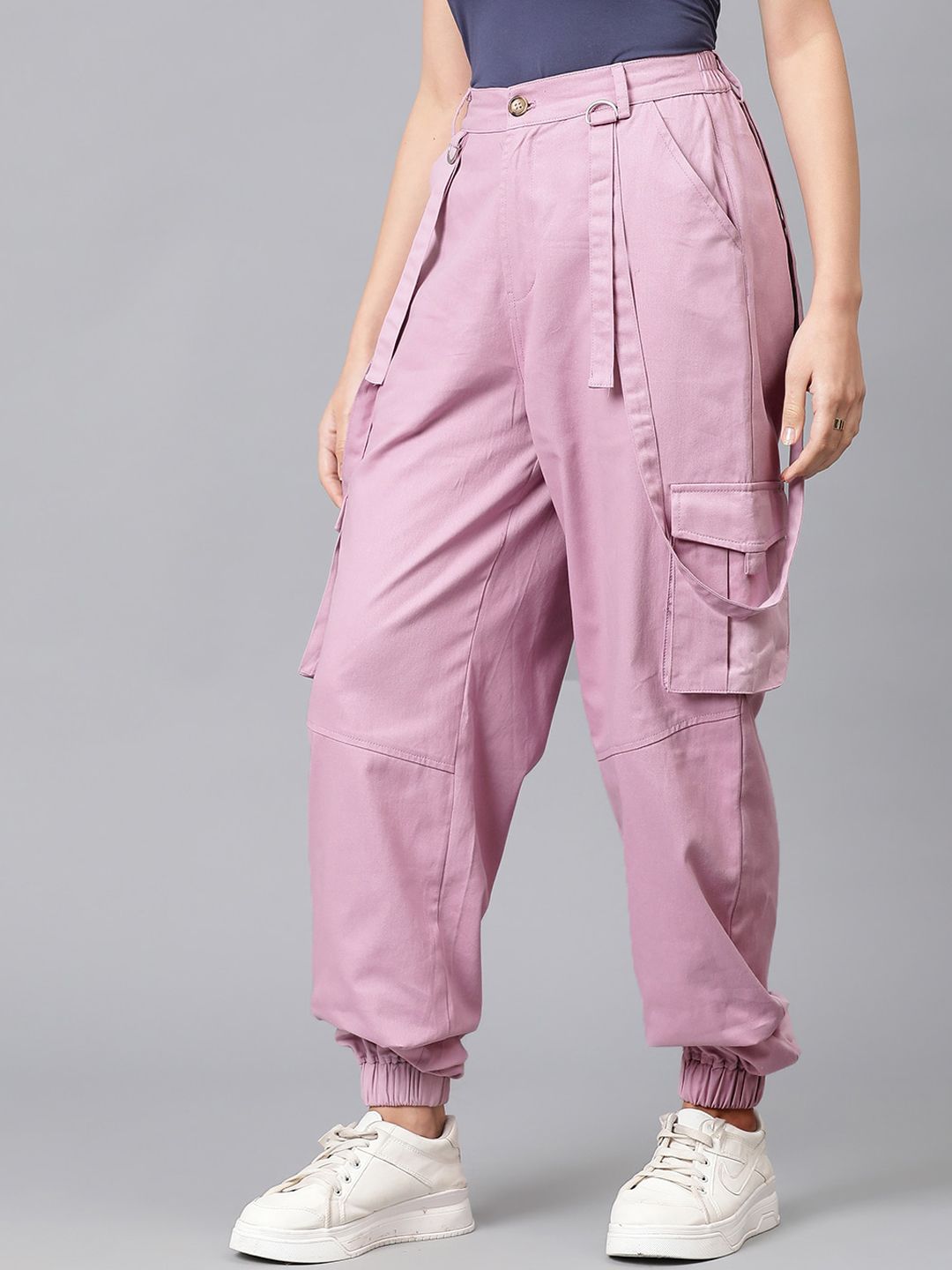 CURVE BY KOTTY Women Relaxed High-Rise Easy Wash Cargos Trouser