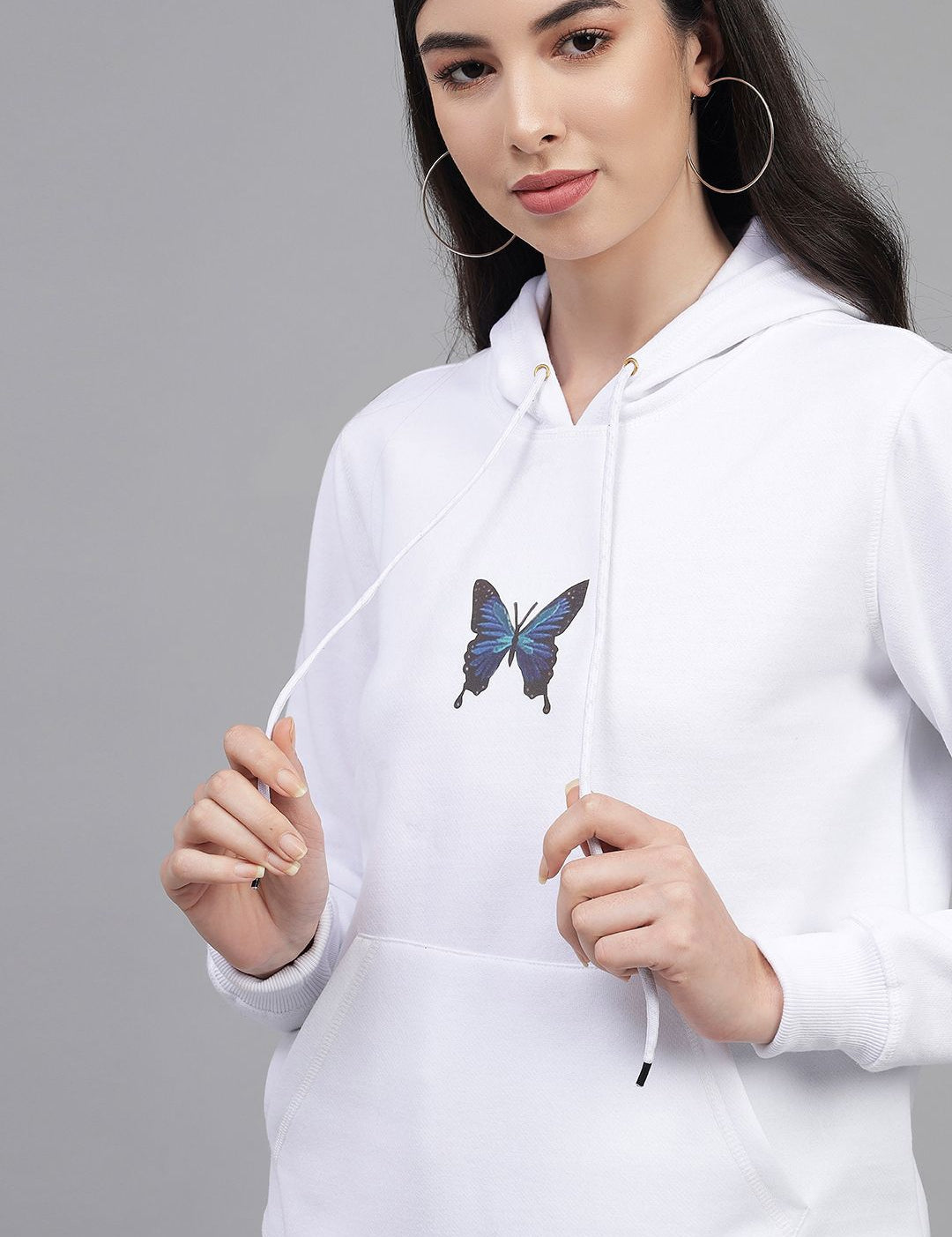 Kotty Women White Printed Hooded Sweatshirt