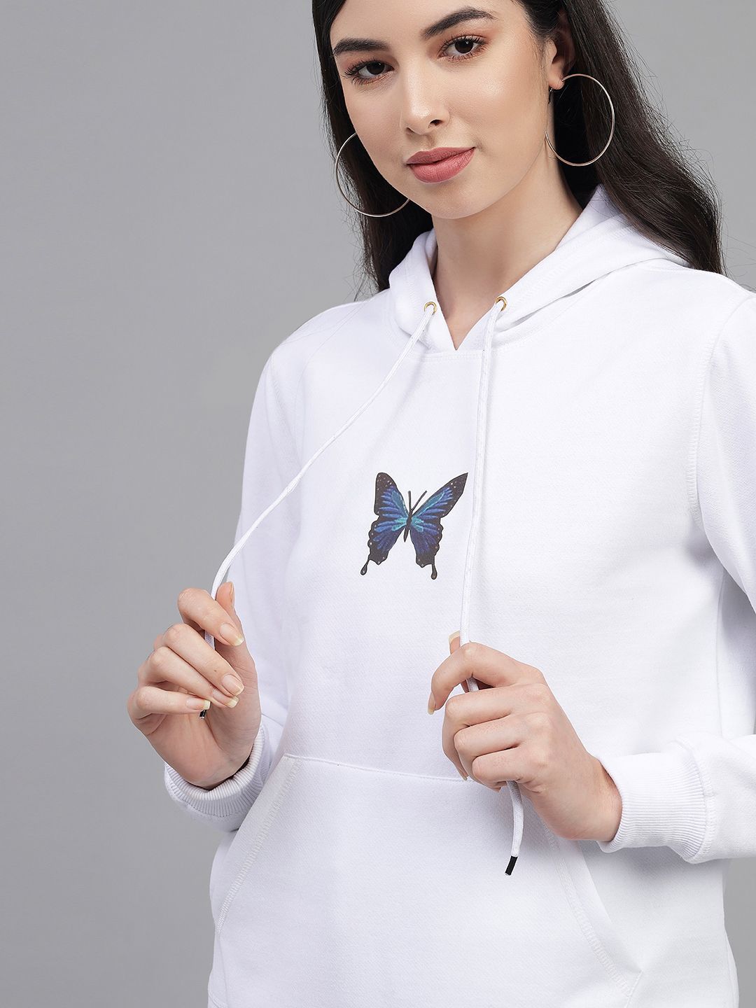 Kotty Women White Printed Hooded Sweatshirt