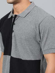 Kotty Grey & Black Colourblocked Polo Collar T-shirt