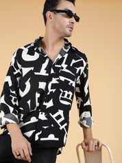 Kotty Men Relaxed Spread Collar Graphic Printed Cotton Casual Shirt