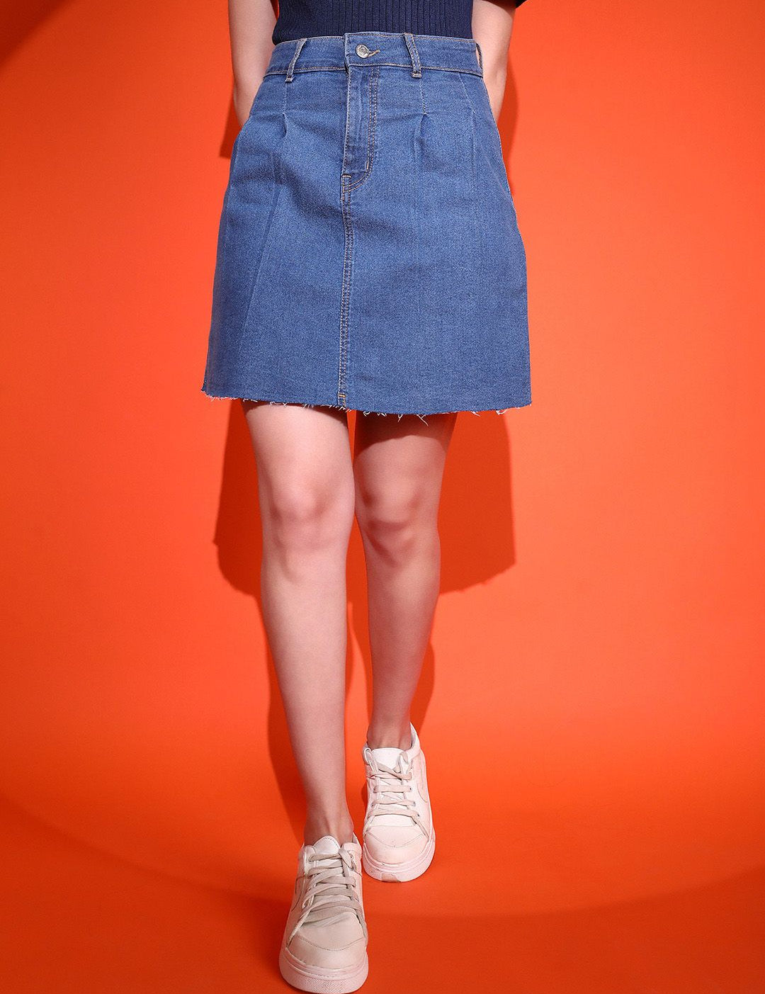 Stylecast X KOTTY Basics Blue High-Waist A-Line Denim Skirt
