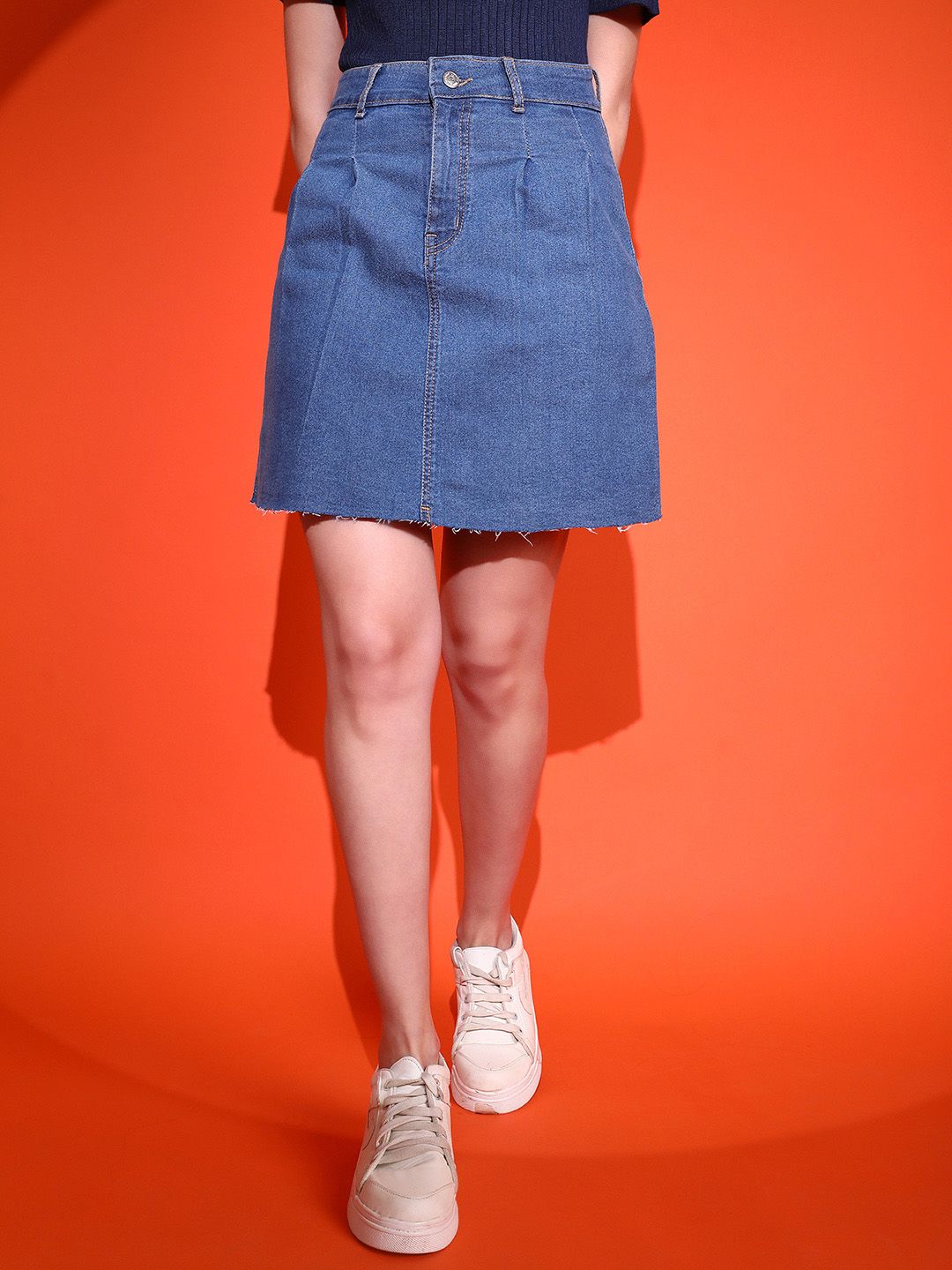 Stylecast X KOTTY Basics Blue High-Waist A-Line Denim Skirt