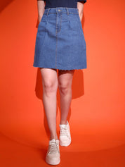 Stylecast X KOTTY Basics Blue High-Waist A-Line Denim Skirt