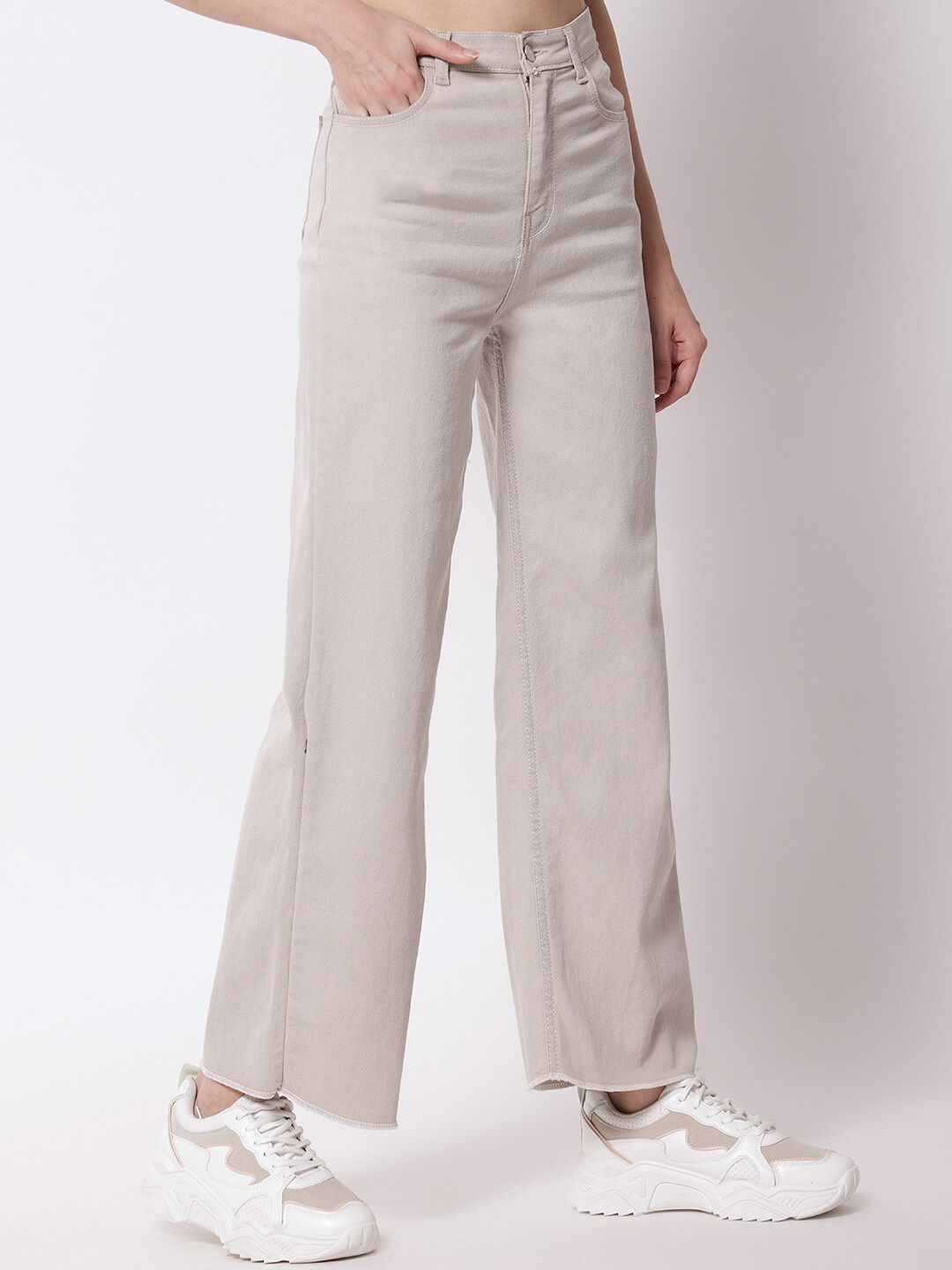 Kotty Women Off White Jean Flared High-Rise Stretchable Jeans