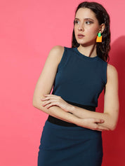 Kotty Navy Blue Round Neck Top With skirt 