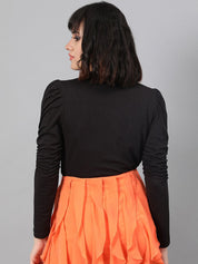 Kotty Black High Neck Puff Sleeve Top