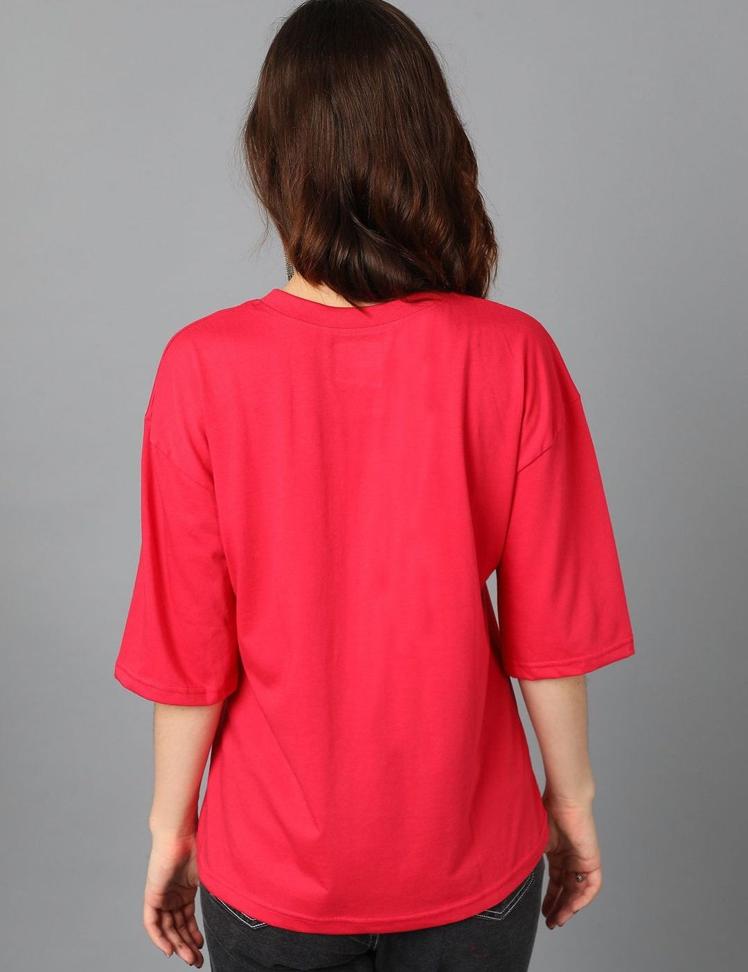 Kotty Cotton Typography Printed Drop-Shoulder Sleeves Oversized T-shirt