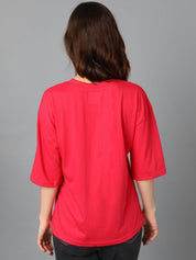 Kotty Cotton Typography Printed Drop-Shoulder Sleeves Oversized T-shirt