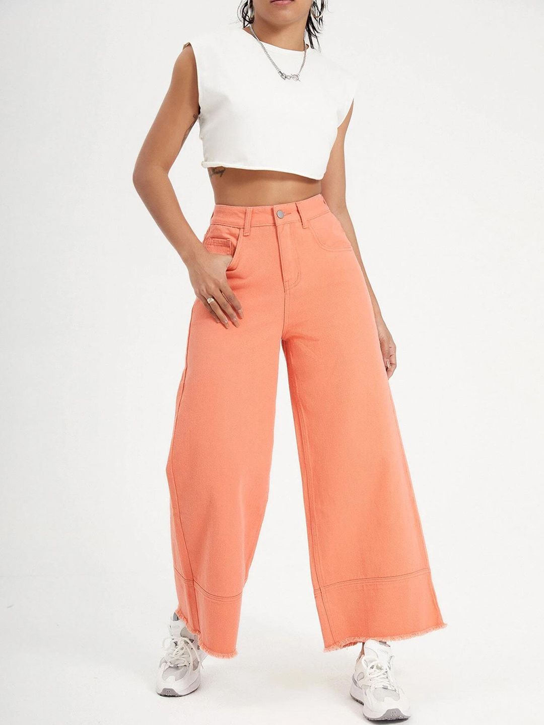 Kotty Women Orange Jean Flared High-Rise Stretchable Jeans