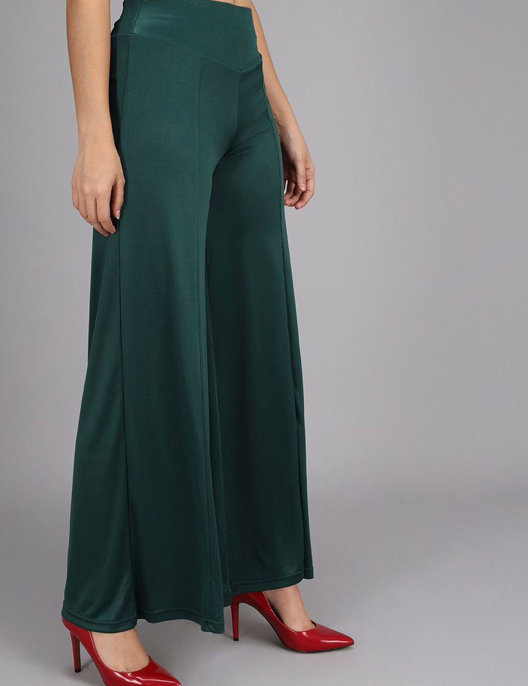 Kotty Women Olive Green Flared High-Rise Parallel Trousers