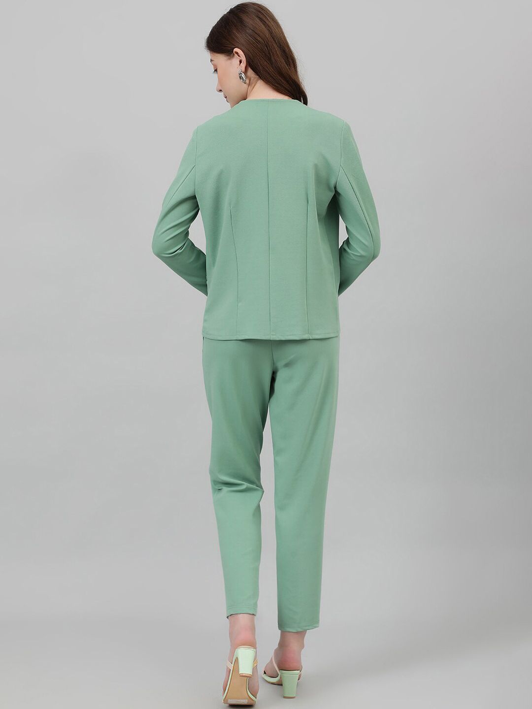 Kotty Green Collarless Long Sleeves Blazer With Trousers