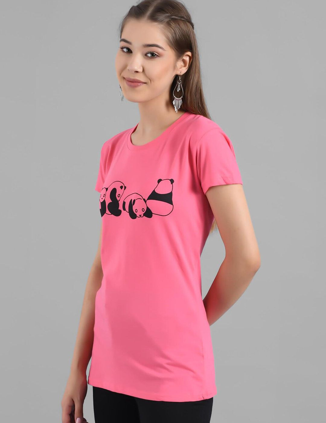 Kotty Women Pink Printed Round Neck T-shirt
