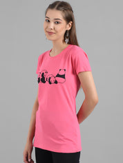 Kotty Women Pink Printed Round Neck T-shirt