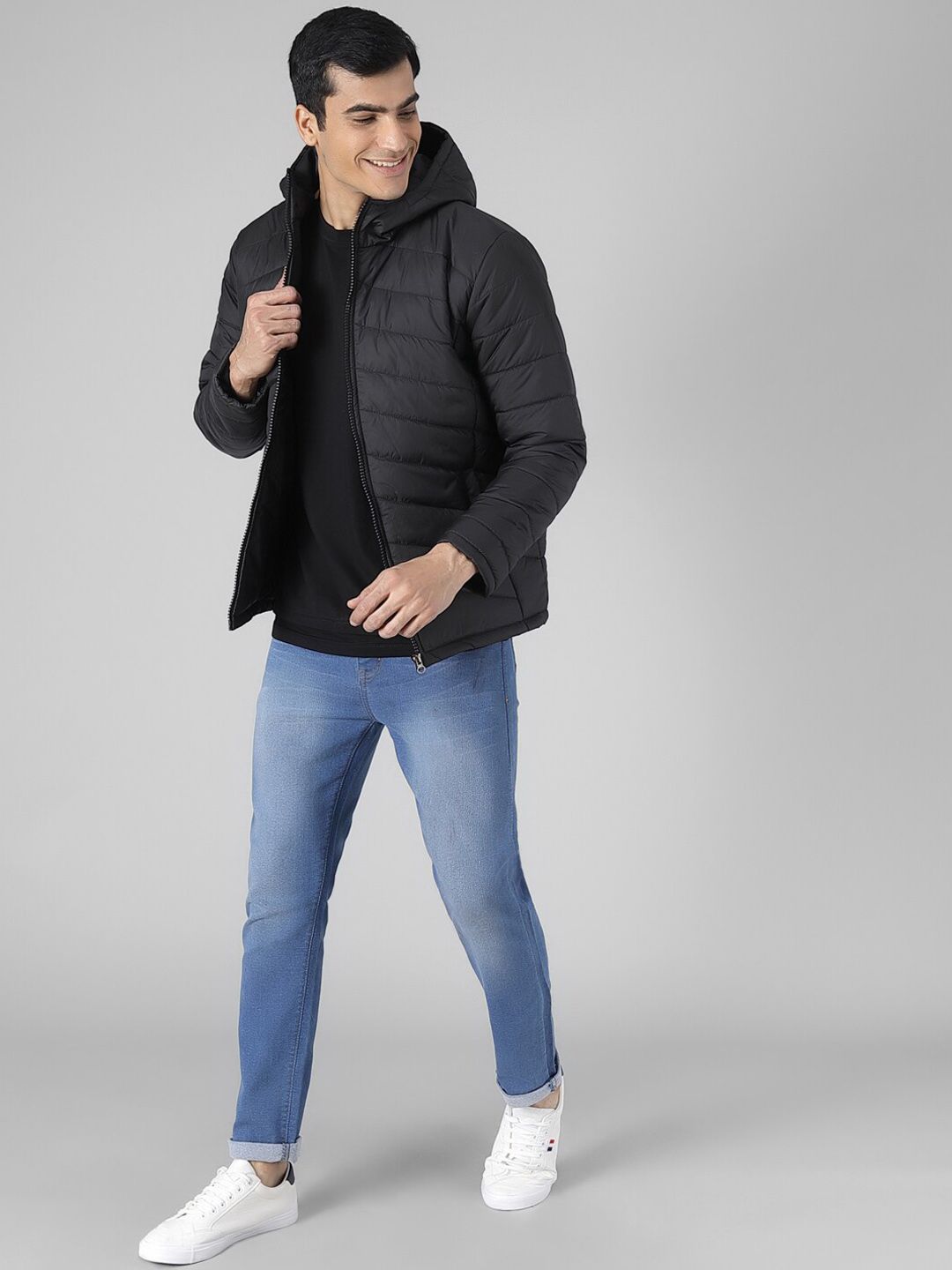 Kotty Men Black Solid Padded Jacket