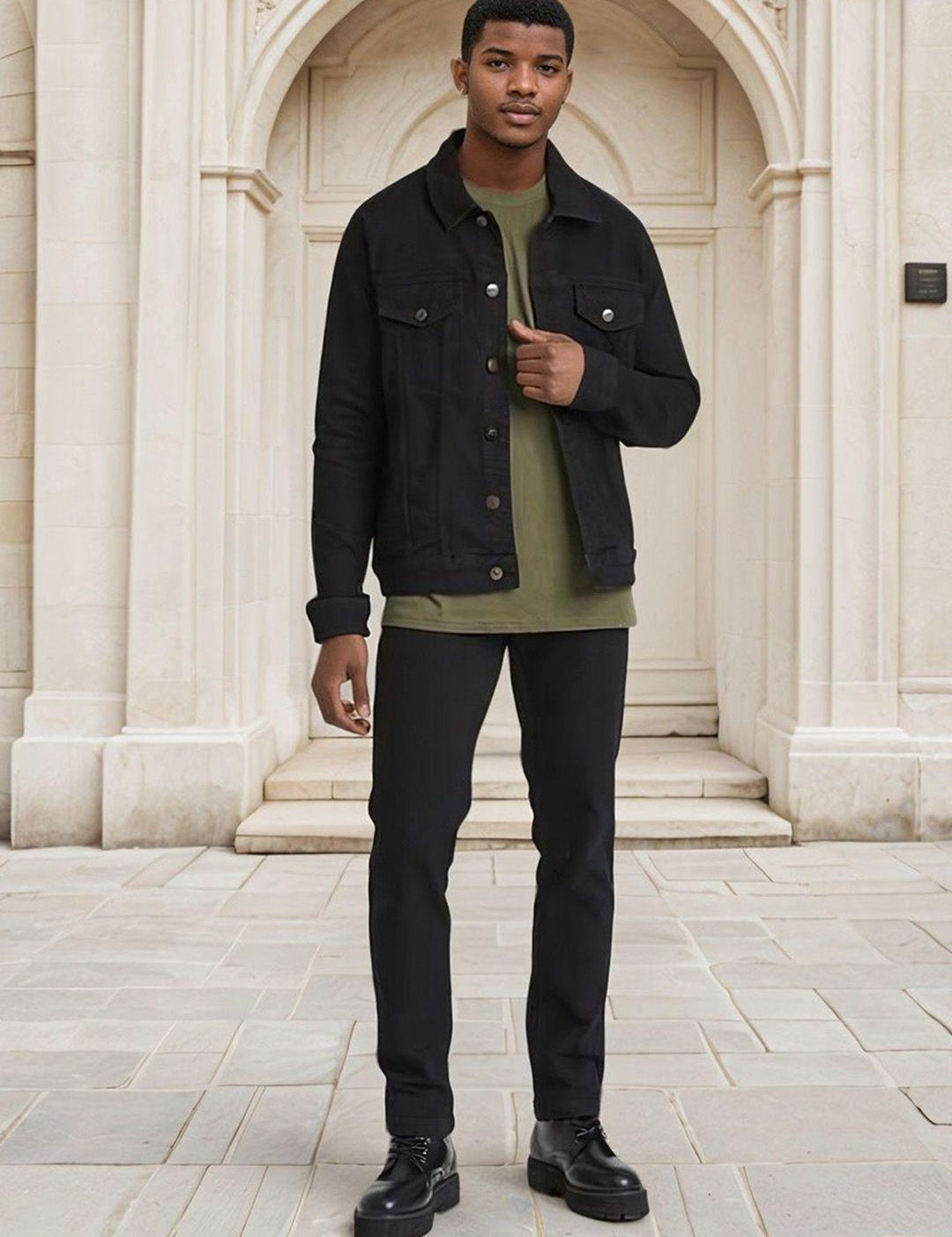 Kotty Men Solid Spread Collar Denim Jacket