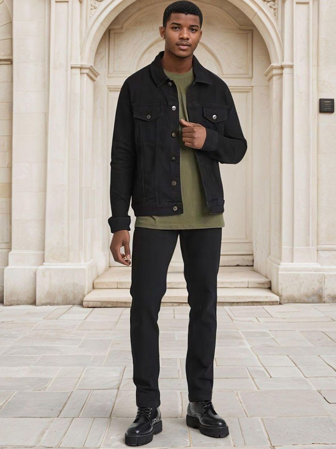 Kotty Men Solid Spread Collar Denim Jacket