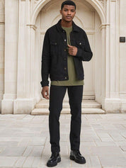 Kotty Men Solid Spread Collar Denim Jacket