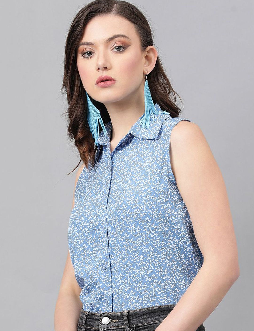 Kotty Blue Floral Printed Casual Shirt